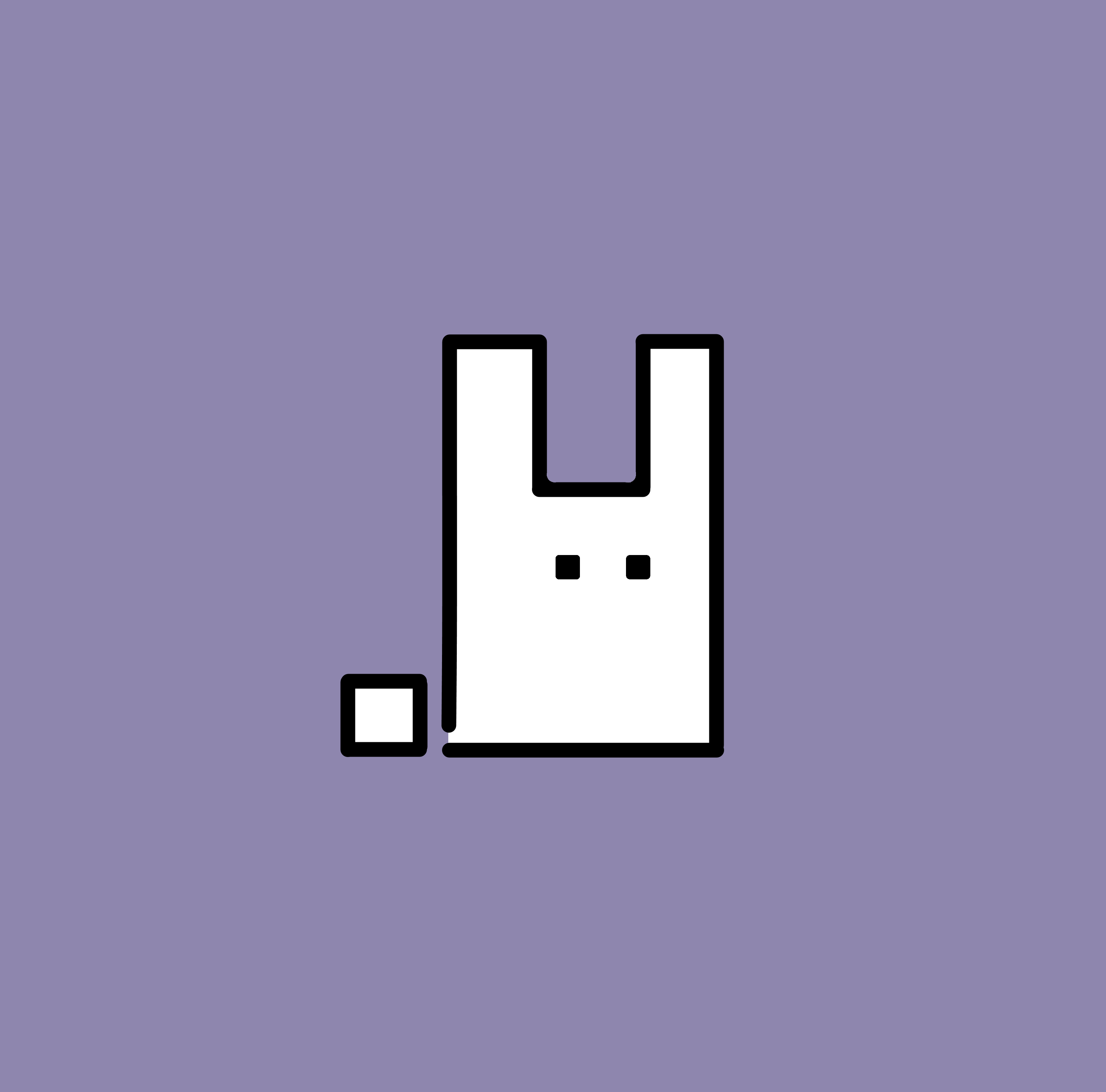 The Pixelgrinder bunny logo on a purple background with a large amount of space around it