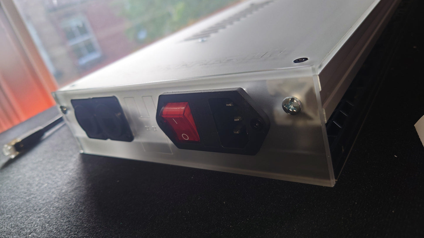 Electrical panel with switches on a dark surface