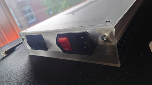 Electrical panel with switches on a dark surface