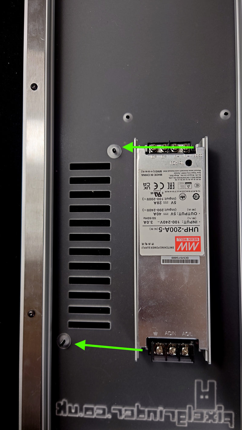 The PSU mounting slots and their corresponding screws